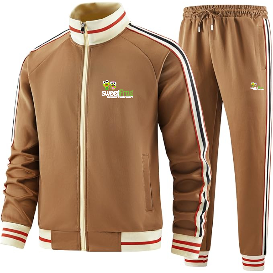 Men's Sweet Frog Frozen Tracksuit with Bold Striped Accents and Zippered Front